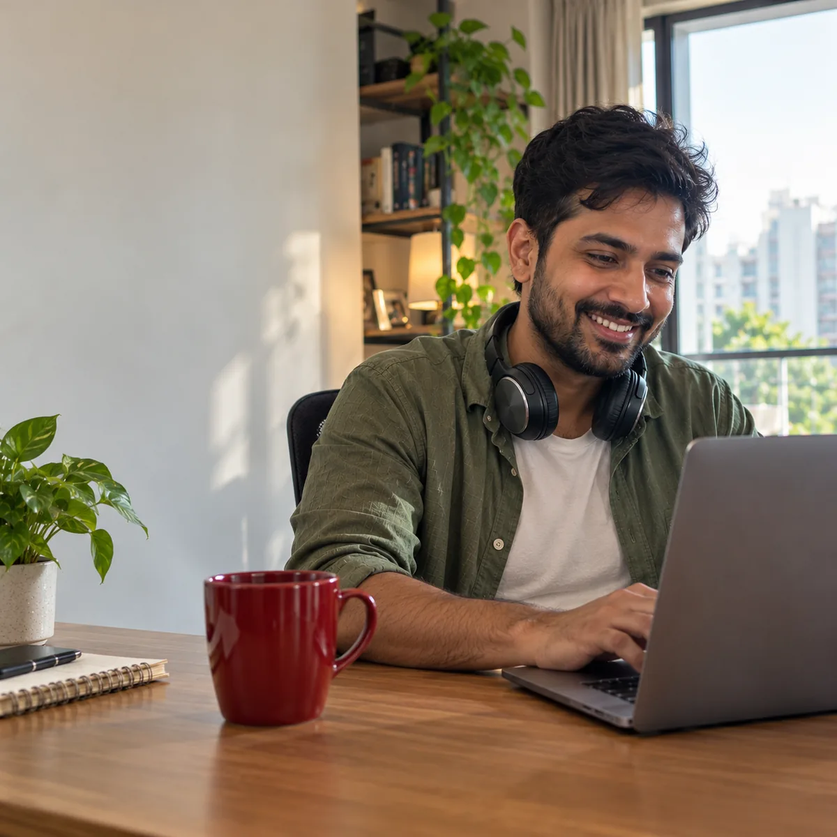A man working from home on a laptop